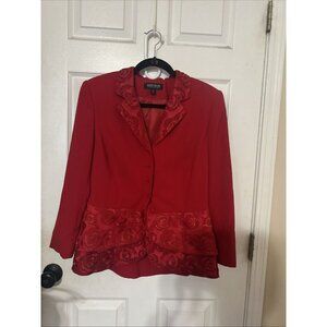 John Meyer Women Suits 12 Red Embellished Long Sleeve Single Breast Lined Blazer